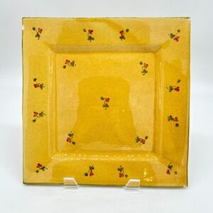 (2) Terre E Provence Vintage Hand Painted 14" Square Platters Yellow Flowers